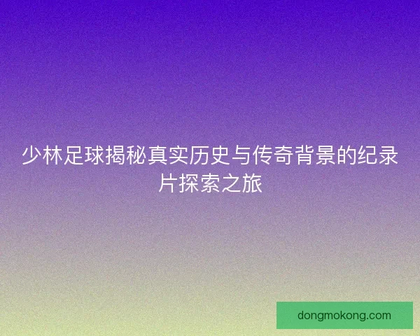 少林足球揭秘真实历史与传奇背景的纪录片探索之旅