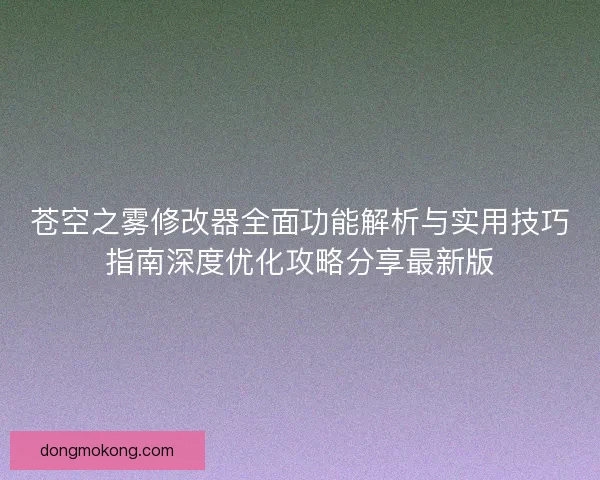 苍空之雾修改器全面功能解析与实用技巧指南深度优化攻略分享最新版
